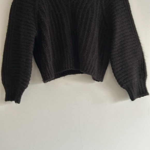 Free People Black Knit Eyelet Crewneck Carter Pullover Women's Size Small - Picture 6 of 14